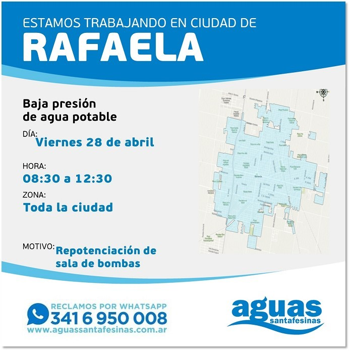 RAFAELA: BAJA PRESIÓN POR MEJORA EN LA PLANTA POTABILIZADORA