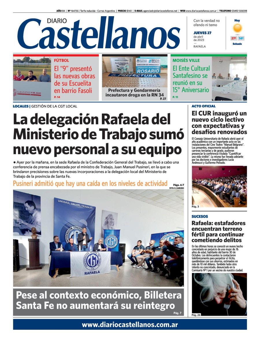 Tapa y diario Castellanos….Informate!!