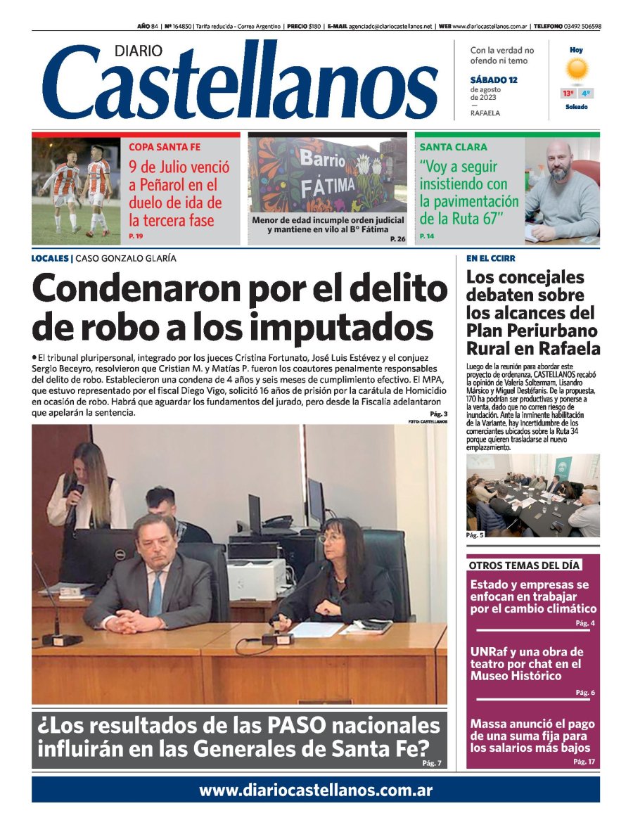 Tapa y diario Castellanos…Informate!