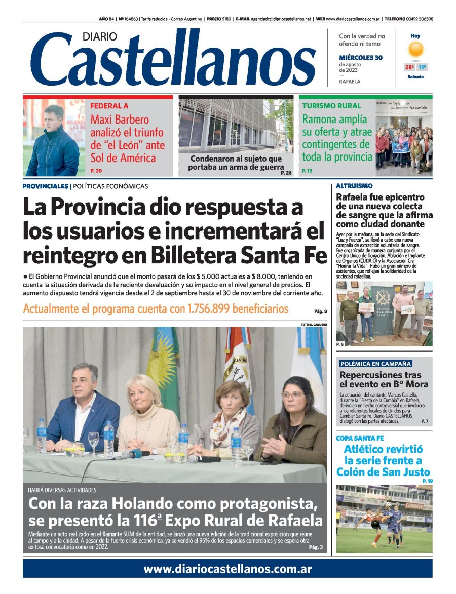 Tapa y diario Castellanos…Informate!