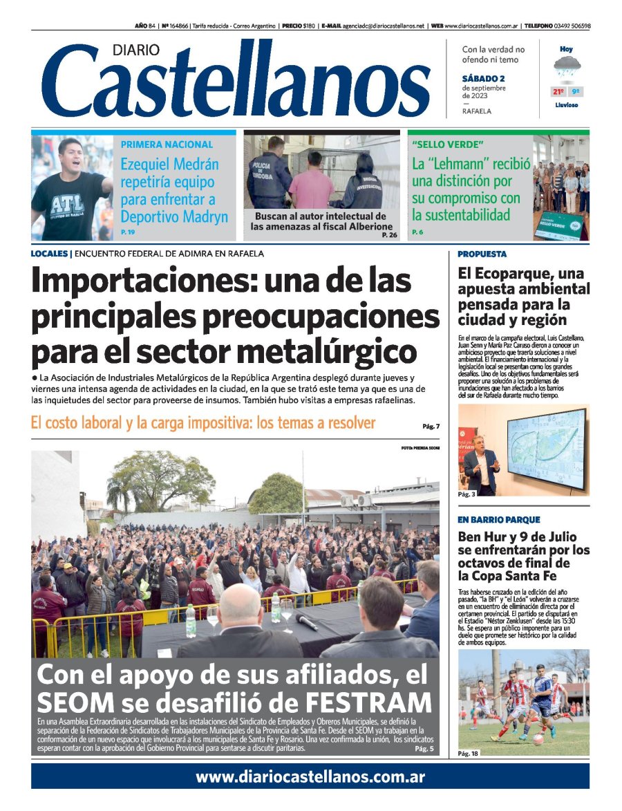 Tapa y diario Castellanos….Informate!