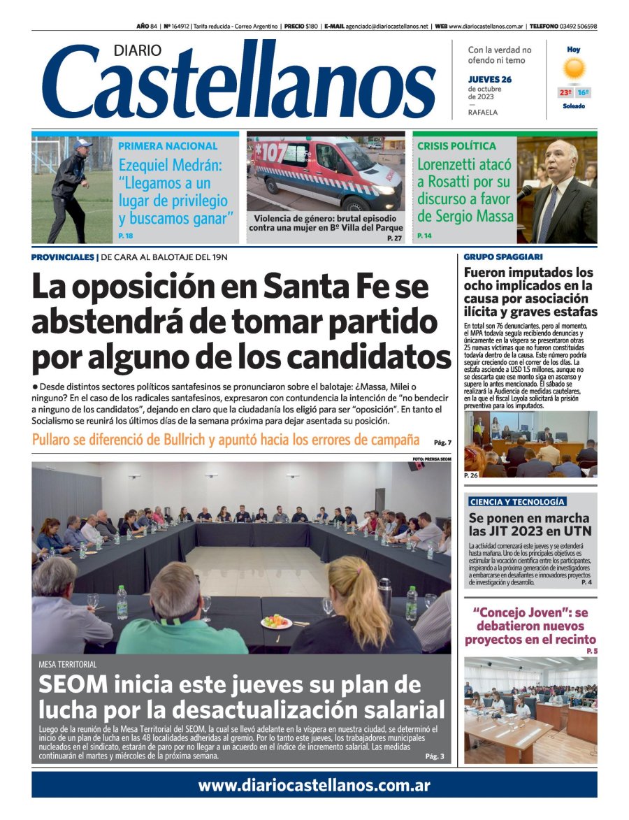 Tapa y diario Castellanos…Informate!