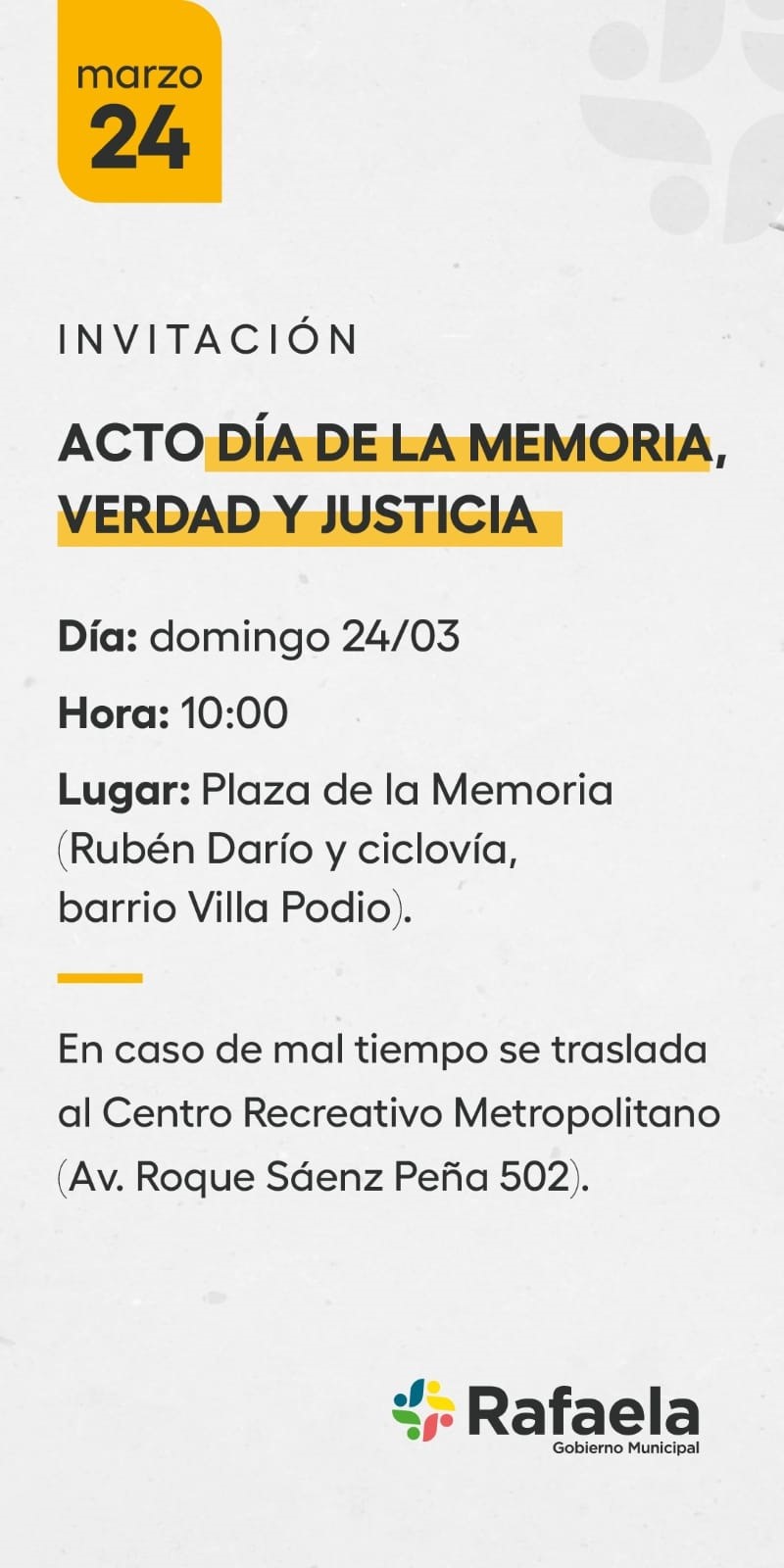 Acto oficial por el Día Nacional de la Memoria por la Verdad y la Justicia