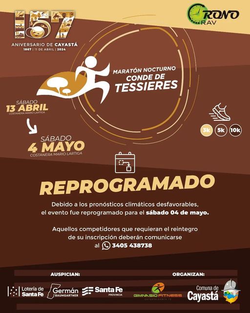 CAYASTA: REPROGRAMADO LA MARATON PARA EL 4 DE MAYO