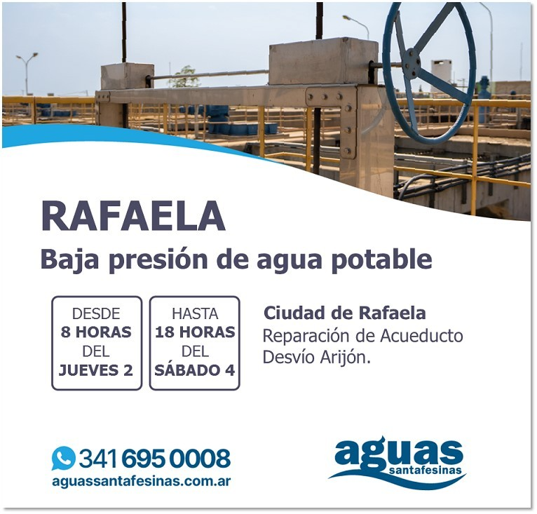 AGUAS TRABAJARÁ SOBRE EL ACUEDUCTO DESVÍO ARIJÓN, TRAMO HASTA RAFAELA