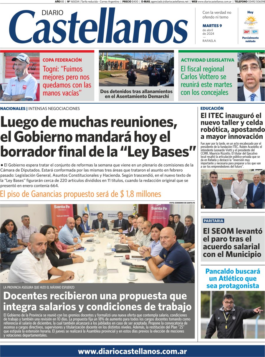Tapa y diario Castellanos…Informate!!