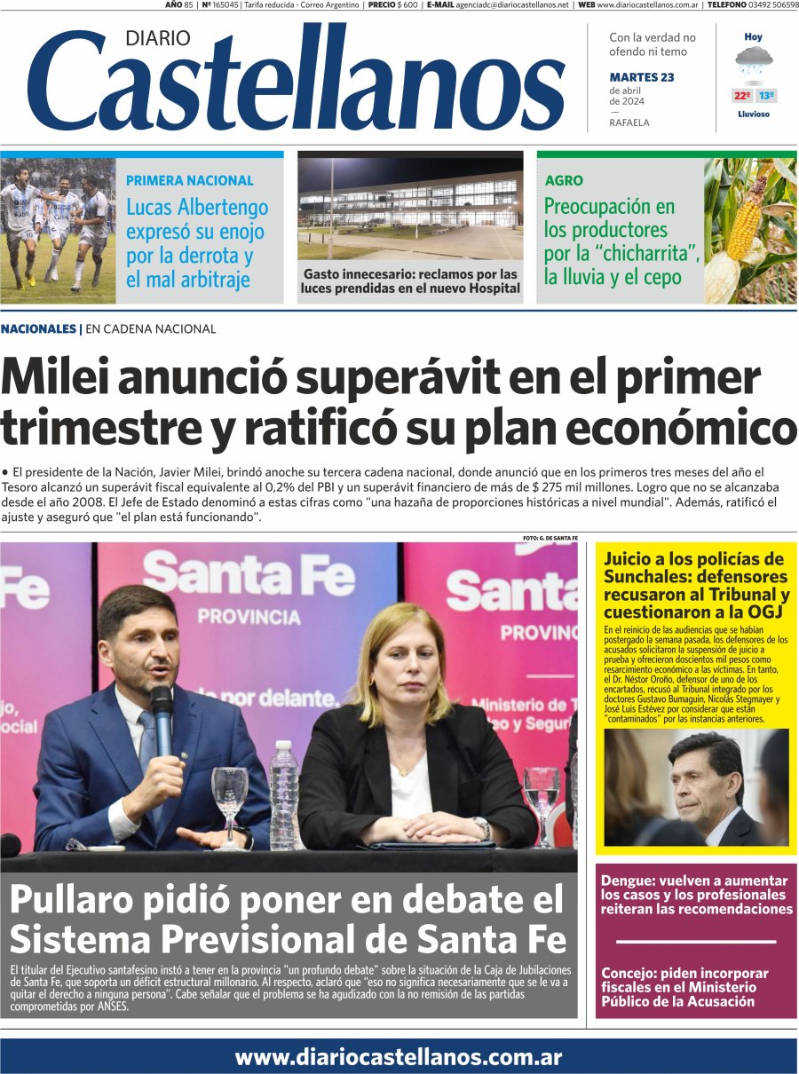 Tapa y diario Castellanos…Informate!!