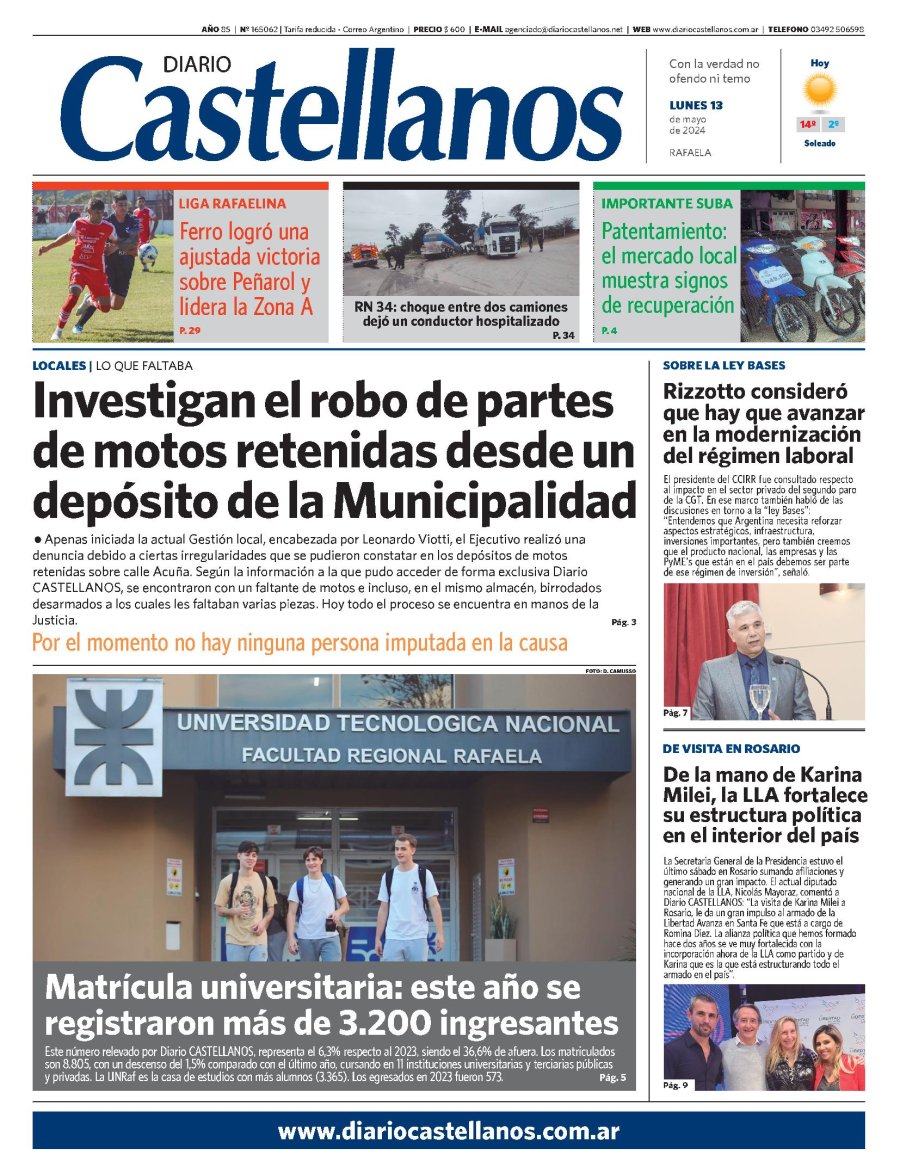 Tapa y diario Castellanos…Informate!