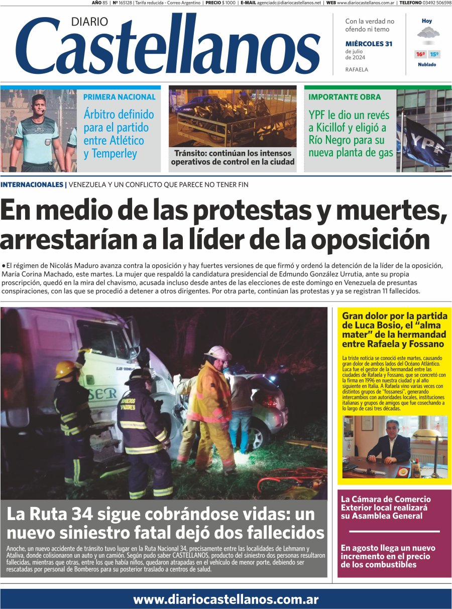 Tapa y diario Castellanos…Informate!!