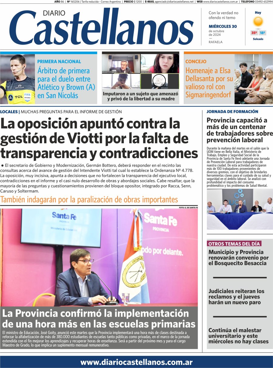 Tapa y diario Castellanos…Informate!!