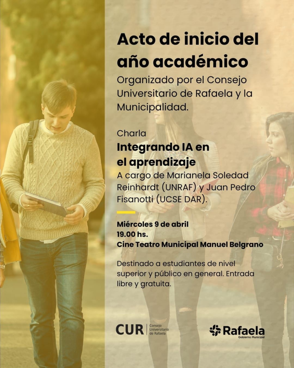 La Municipalidad y el Consejo Universitario de Rafaela presentarán «Integrando IA en el aprendizaje»