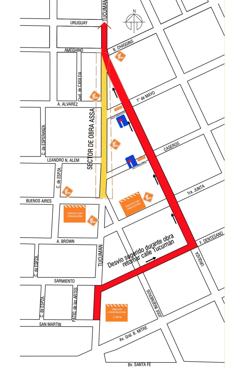 El Municipio recuerda los cambios por la renovación del colector cloacal en calle Tucumán