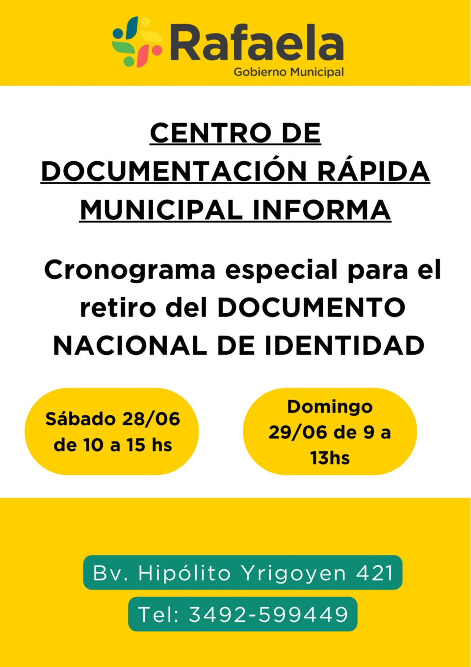 Horario especial para el retiro de DNI en el Centro de Documentación Rápida
