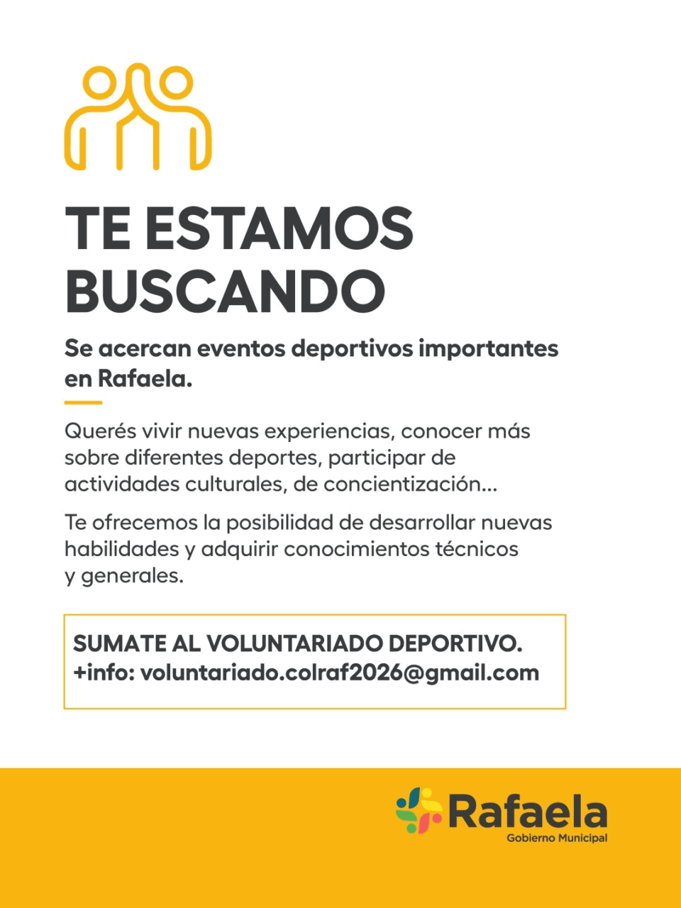 Rafaela lanza una convocatoria para el Voluntariado Deportivo: una oportunidad para vivir grandes eventos