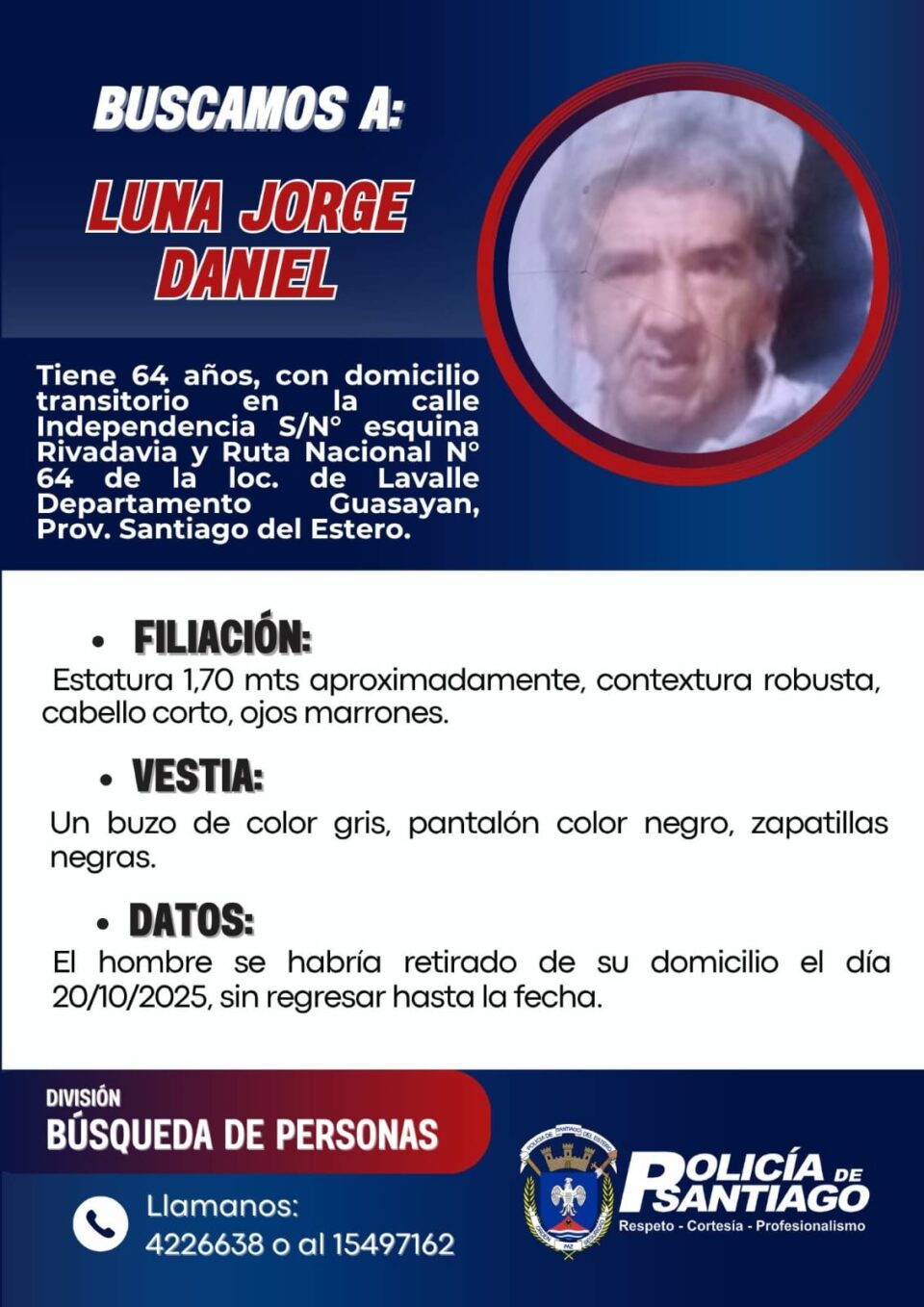 Se solicita información sobre el paradero de Jorge Daniel Luna