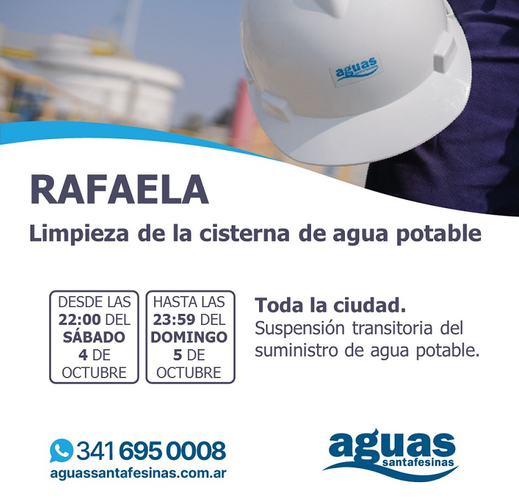 RAFAELA: ESTAREMOS LIMPIANDO LA CISTERNA DE DISTRIBUCIÓN DE AGUA POTABLE A LA CIUDAD