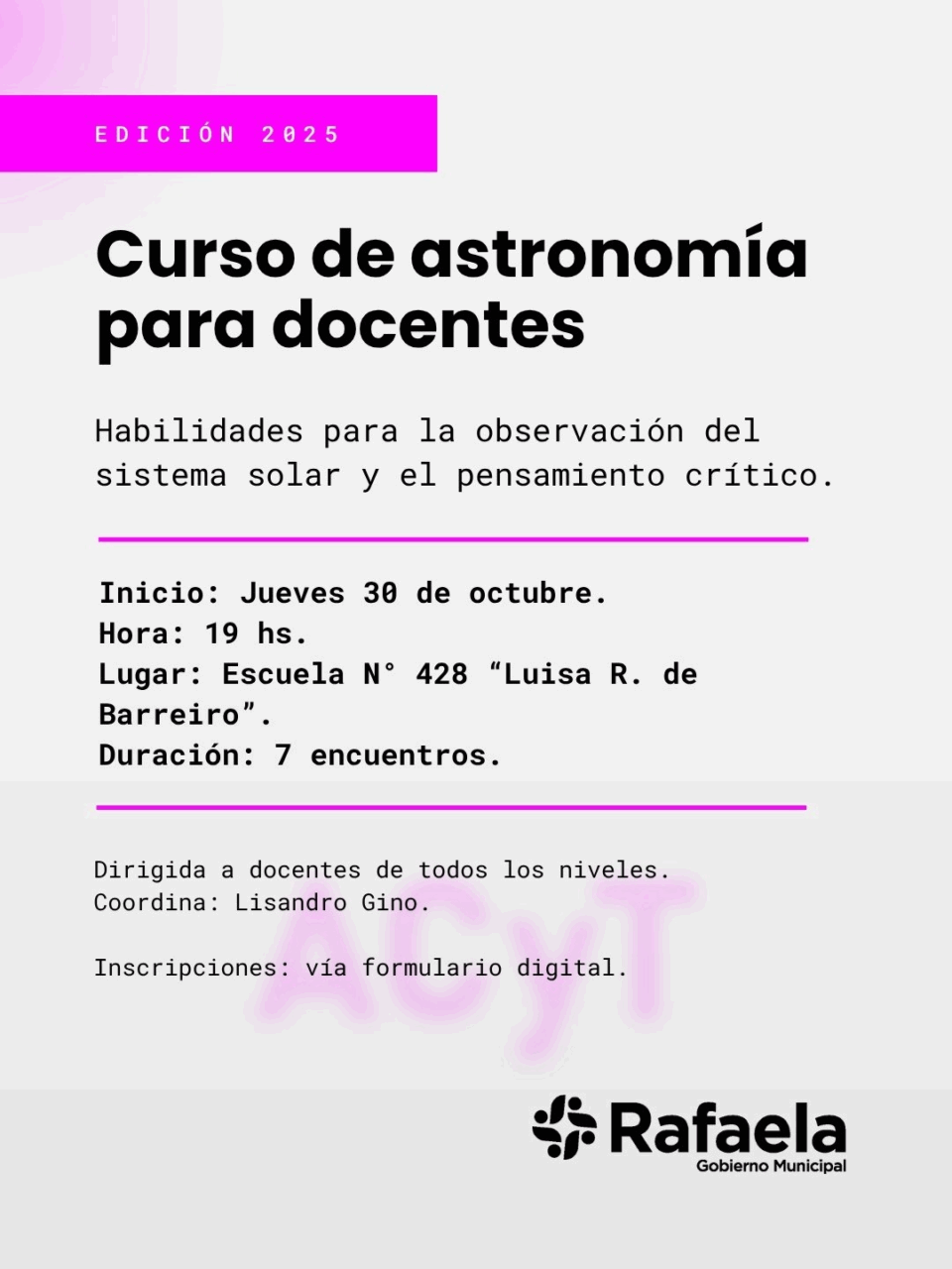 Comienza el «Curso de astronomía para docentes» en Rafaela