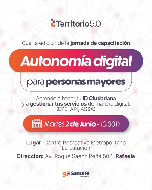 Rafaela será sede de una jornada gratuita sobre autonomía digital para personas mayores